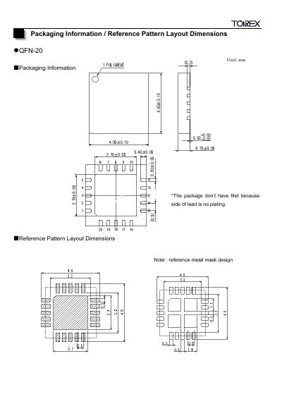 Torex QFN-20 Package Information Datasheet - cover page