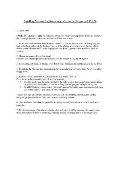 Leprecon LP-X24 Version 3 Software Upgrade Guide - cover page