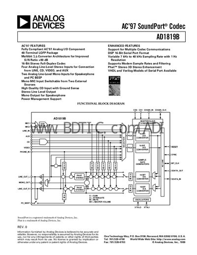 Analog Devices AD1819B AC’97 SoundPort Codec Datasheet - cover page