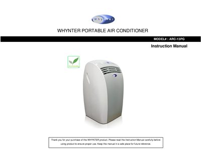 Whynter ARC-13PG Portable Air Conditioner Instruction Manual - cover page
