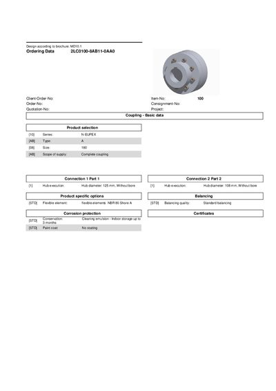FLENDER N-EUPEX Coupling 2LC0100-8AB11-0AA0 Ordering Data Sheet - cover page