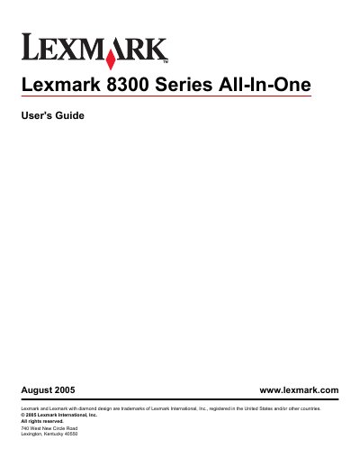 Lexmark 8300 Series All-In-One Printer User's Guide - cover page
