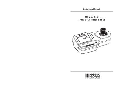 Hanna Instruments HI 96746C Iron Low Range ISM Instruction Manual - cover page