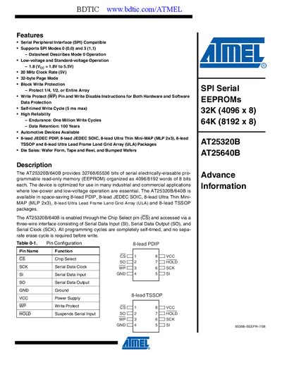 Atmel AT25320B EEPROM Datasheet - cover page