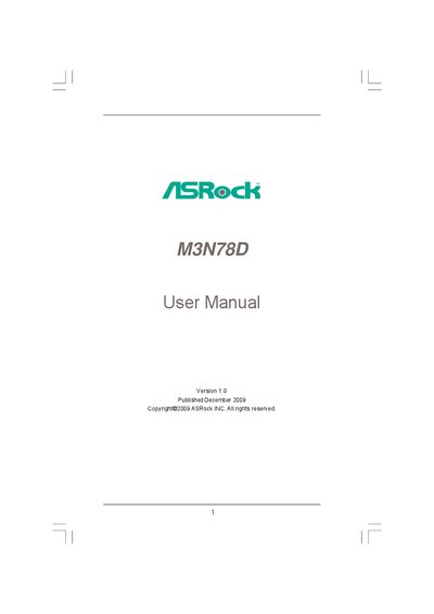 ASRock M3N78D User Manual - cover page