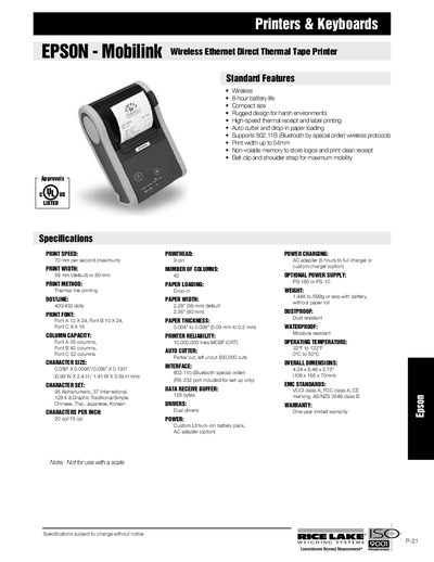 Epson Mobilink Wireless Direct Thermal Tape Printer Product Leaflet - cover page
