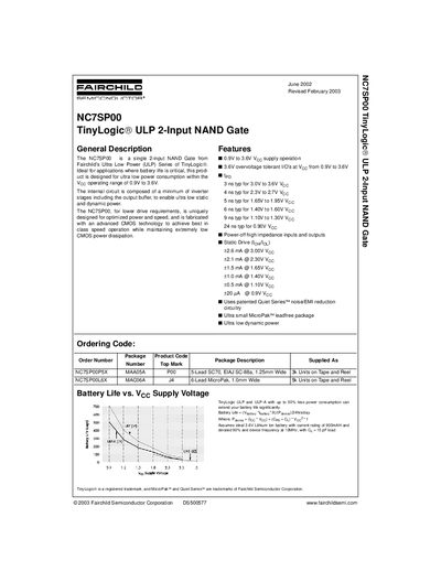 Fairchild NC7SP00 TinyLogic ULP 2-Input NAND Gate Datasheet - cover page