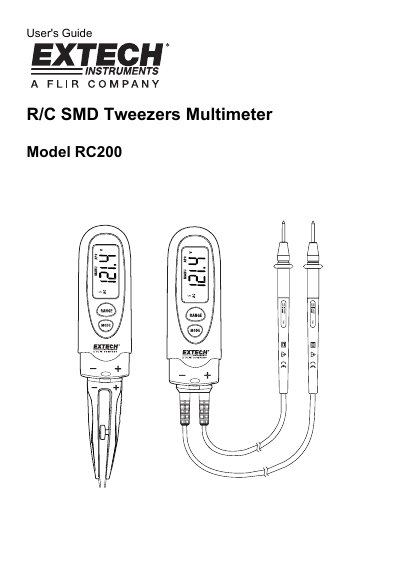 Extech RC200 R/C SMD Tweezers Multimeter User's Guide