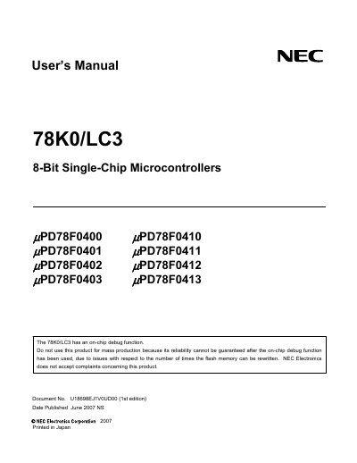 NEC 78K0/LC3 Microcontroller User Manual - cover page