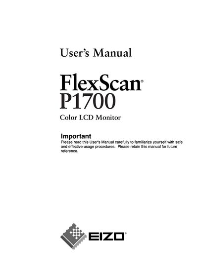 EIZO P1700 Color LCD Monitor User Manual - cover page