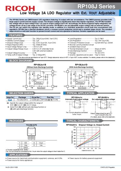 Ricoh RP108J Series Low Voltage 3A LDO Regulator Product Leaflet - cover page