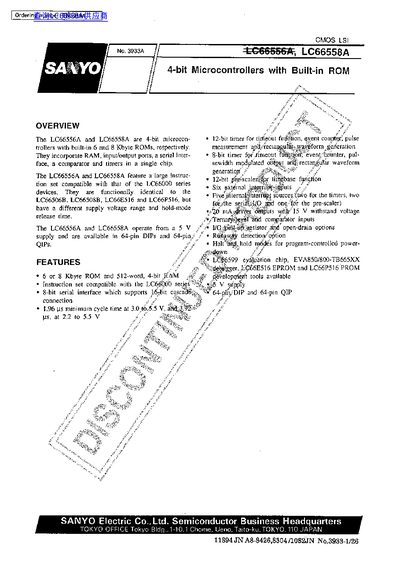 Sanyo LC66558A 4-bit Microcontroller User Manual - cover page