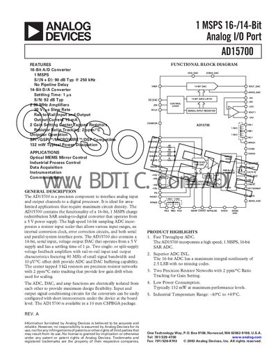 Analog Devices AD15700 Datasheet - cover page
