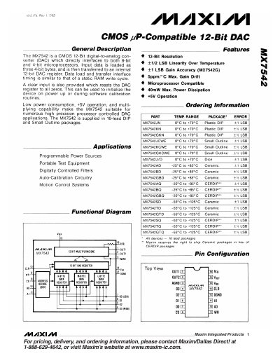 MAIXM MX7542 CMOS P-Compatible 12-Bit DAC Manual
