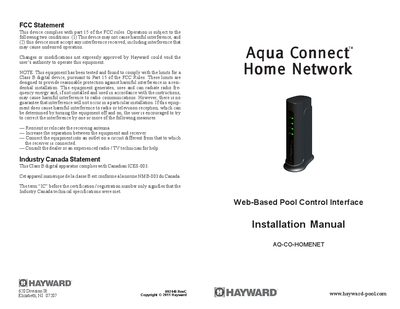 Hayward AQ-CO-HOMENET Web-Based Pool Control Interface Installation Manual - cover page