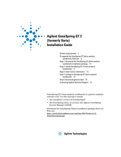 Agilent GeneSpring GT 2 (formerly Varia) Installation Guide - cover page