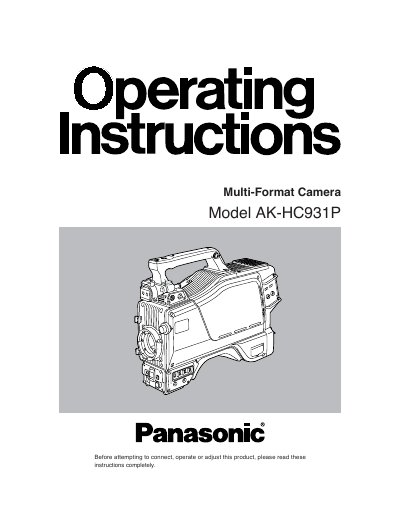 Panasonic AK-HC931P Multi-Format Camera Operating Instructions - cover page