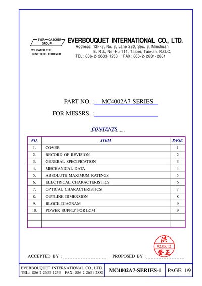 Everbouquet MC4002A7 Series LCD Module Datasheet - cover page