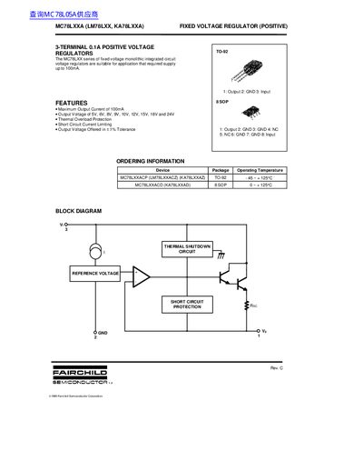 FAIRCHILD MC78LXXA (LM78LXX KA78LXXA) Data Sheet