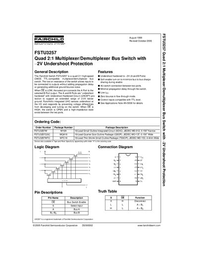 Fairchild FSTU3257 Quad 2:1 Multiplexer/Demultiplexer Bus Switch Datasheet - cover page