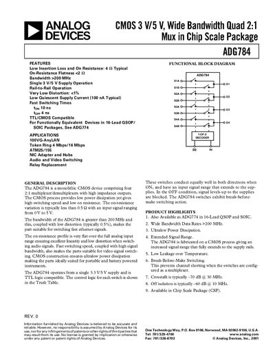 Analog Devices ADG784 Datasheet