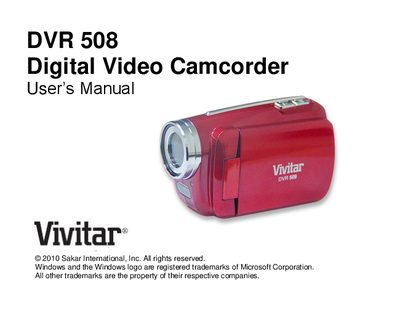 Vivitar DVR 508 Digital Video Camcorder User Manual - cover page