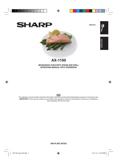 Sharp AX-1100 Microwave Oven Operation Manual with Cookbook
