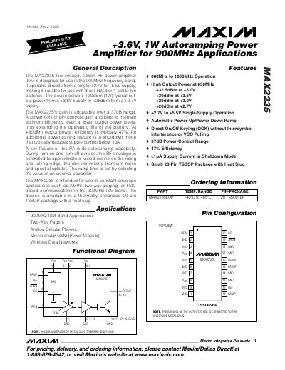 Maxim MAX2235 Autoramping Power Amplifier Datasheet - cover page