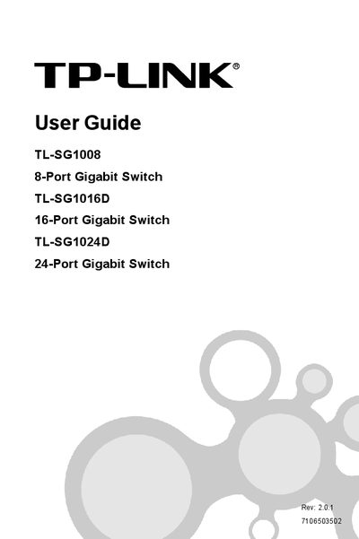 TP-LINK TL-SG1008 8-Port Gigabit Switch TL-SG1016D 16-Port Gigabit Switch TL-SG1024D 24-Port Gigabit Switch User Guide - cover page