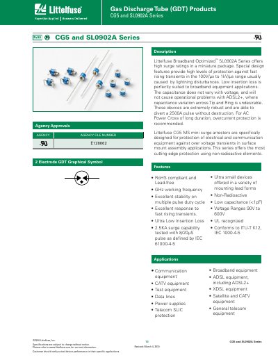 Littelfuse CG5 and SL0902A Series Datasheet - cover page