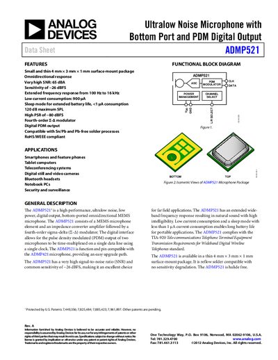 Analog Devices ADMP521 Product Handbook Rev A - cover page