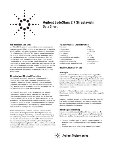 Agilent LodeStars 2.7 Streptavidin Data Sheet - cover page
