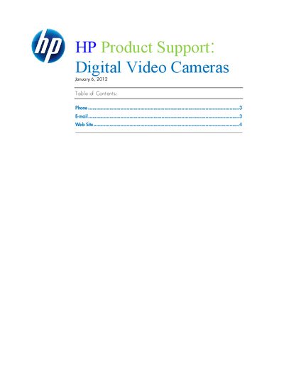 HP Digital Video Cameras Product Support Manual - cover page
