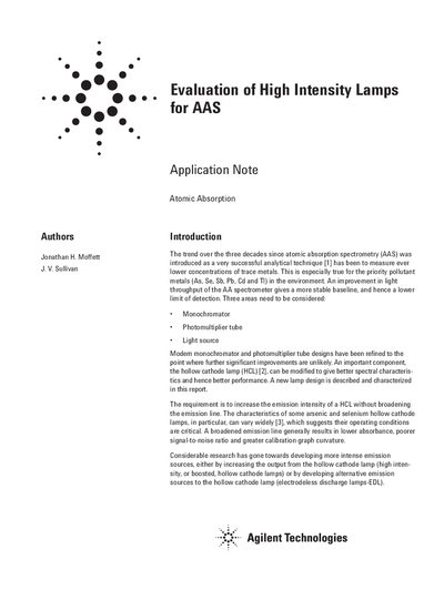 Agilent UltrAA High Intensity Lamps for AAS Application Note - cover page