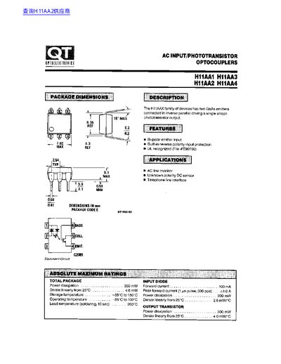 QT H11AA1/H11AA2/H11AA3/H11AA4 Optocoupler Datasheet - cover page