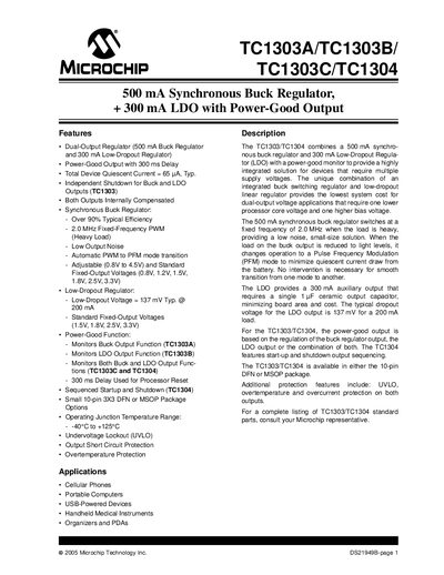 MICROCHIP TC1303A/TC1303B/TC1303C/TC1304 handbook - cover page