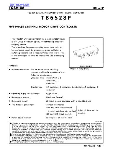 Toshiba TB6528P Five-Phase Stepping Motor Drive Controller Datasheet - cover page