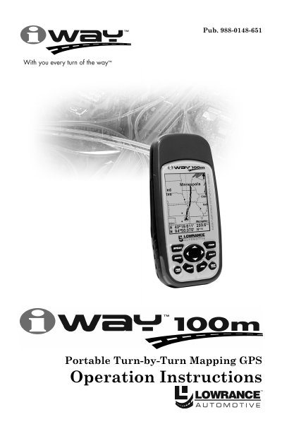 Lowrance iWAY 100m Portable Turn-by-Turn Mapping GPS Operation Instructions - cover page