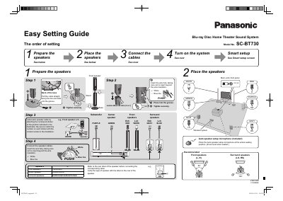 Panasonic SC-BT730 Blu-ray Disc Home Theater Sound System Easy Setting Guide - cover page