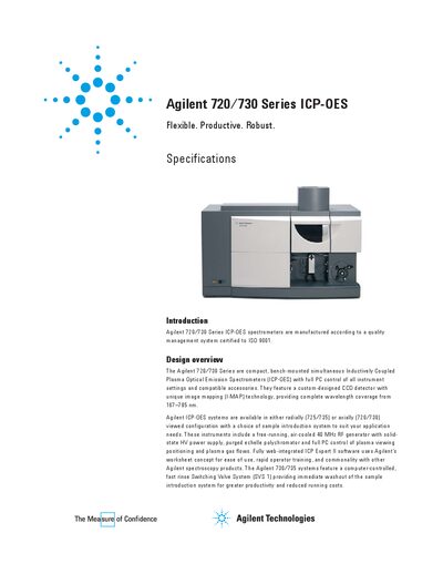 Agilent 720/730 Series ICP-OES Specifications Manual - cover page