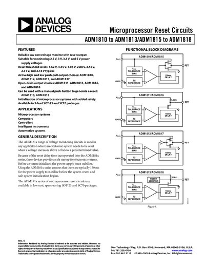 Analog Devices ADM1810-ADM1818 Datasheet Rev E - cover page