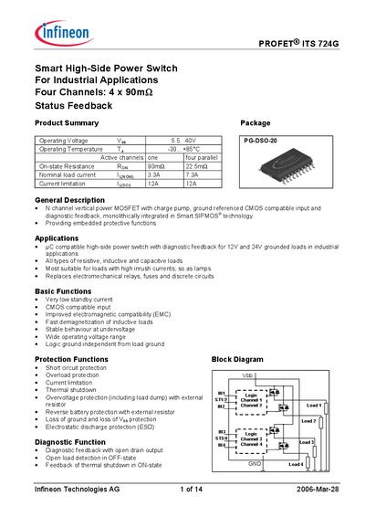 Infineon ITS 724G Smart High-Side Power Switch Datasheet - cover page