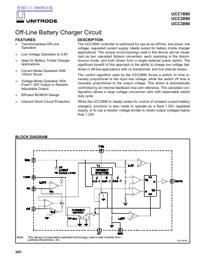 Unitrode UCC1890/UCC2890/UCC3890 Off-Line Battery Charger Circuit Datasheet - cover page
