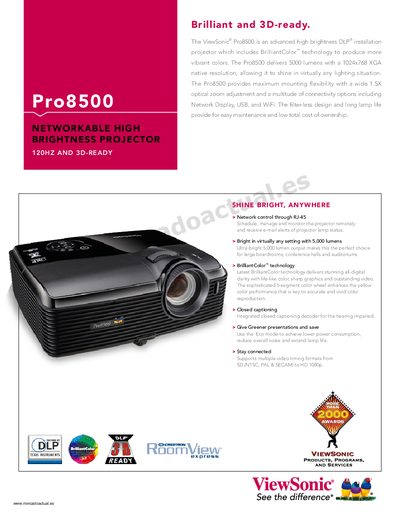ViewSonic Pro8500 Networkable High Brightness Projector Manual - cover page