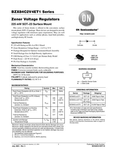 ON Semiconductor BZX84C2V4ET1 Series Zener Voltage Regulator Handbook - cover page