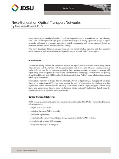 JDSU Next-Generation Optical Transport Networks White Paper - cover page