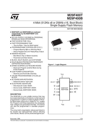 STMicroelectronics M29F400T/M29F400B Datasheet - cover page