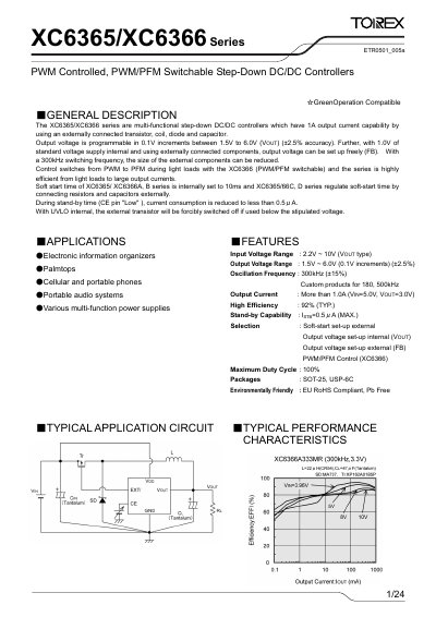 Torex XC6365/XC6366Series PWM Controlled PWM/PFM Switchable Step-Down DC/DC Controllers Manual - cover page