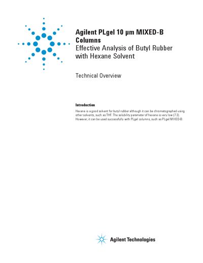 Agilent PLgel 10 pm MIXED-B Columns Effective Analysis of Butyl Rubber with Hexane Solvent Technical Overview - cover page