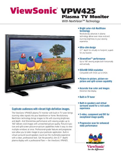 ViewSonic VPW425 Plasma TV Monitor User Manual - cover page